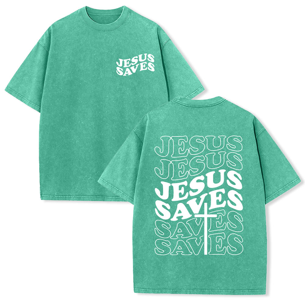 Christianartworkshop Jesus Saves Cross Graphic Unisex Washed T