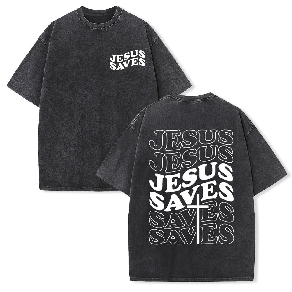 Christianartworkshop Jesus Saves Cross Graphic Unisex Washed T
