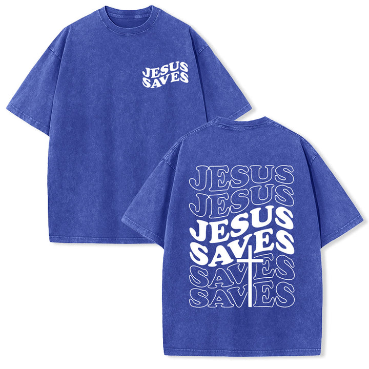 Christianartworkshop Jesus Saves Cross Graphic Unisex Washed T - Shirt - Blue - 5XL - image 14
