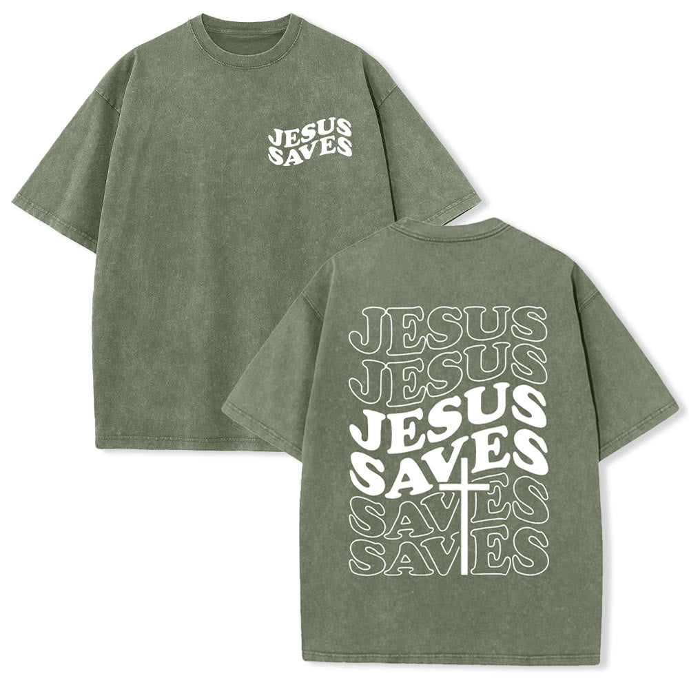 Christianartworkshop Jesus Saves Cross Graphic Unisex Washed T