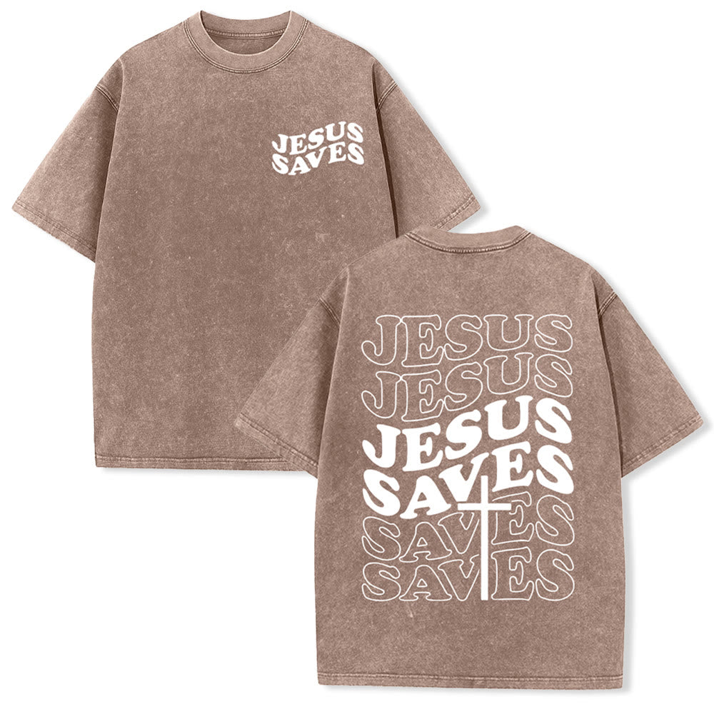 Christianartworkshop Jesus Saves Cross Graphic Unisex Washed T - Shirt - Coffee - 5XL - image 23