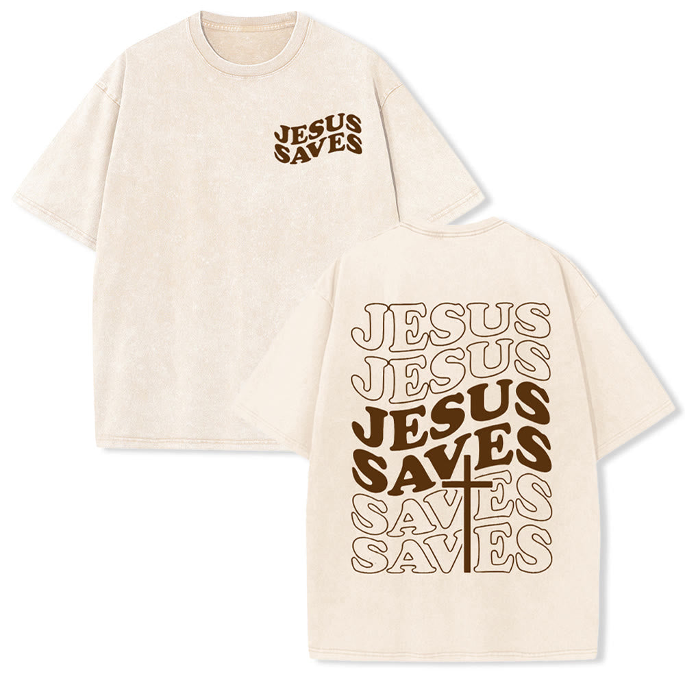 Christianartworkshop Jesus Saves Cross Graphic Unisex Washed T - Shirt - Apricot - 5XL - image 26