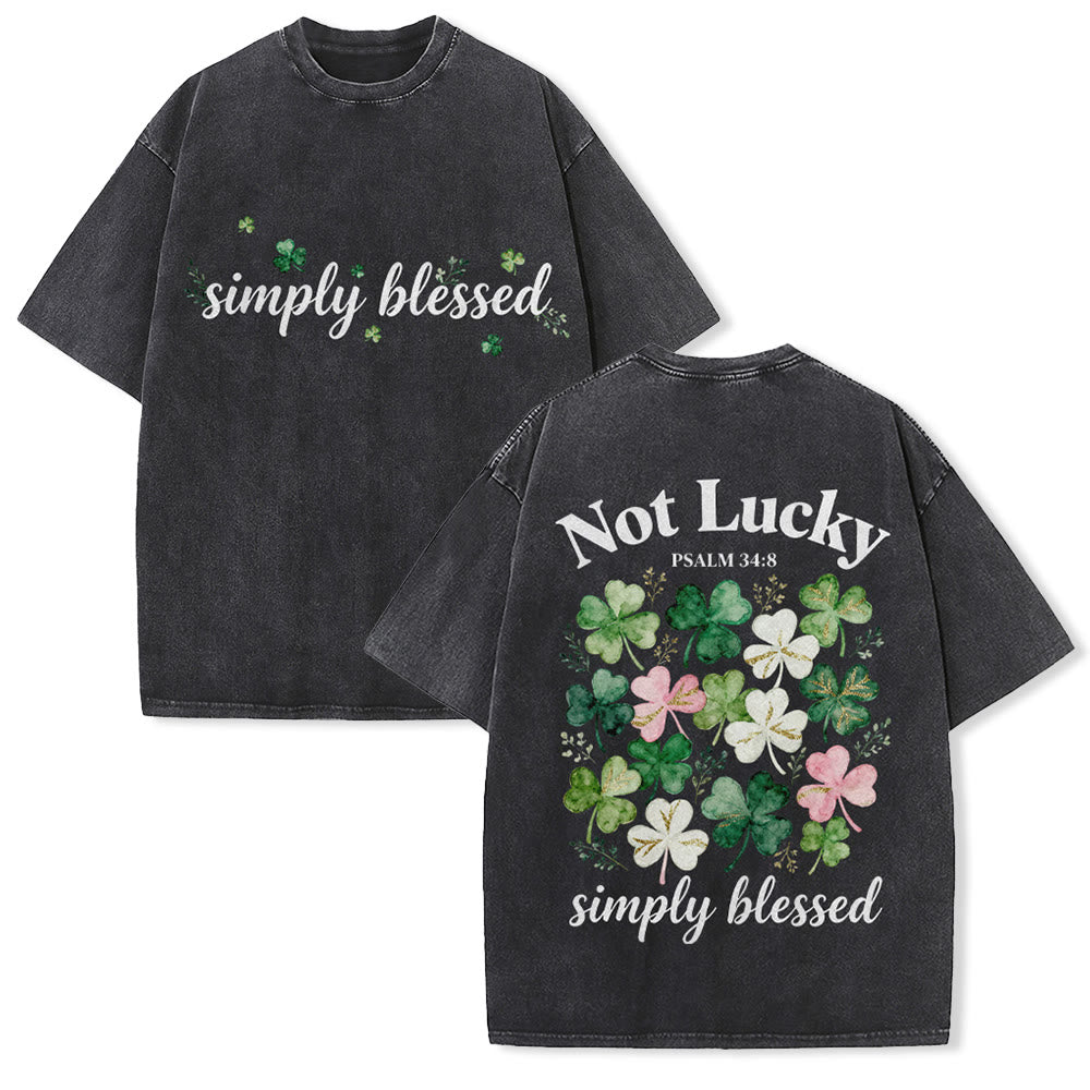 Christianartworkshop Not Lucky Simply Blessed Psalm 34:8 Unisex Washed T-Shirt - Black - 5XL - image 30