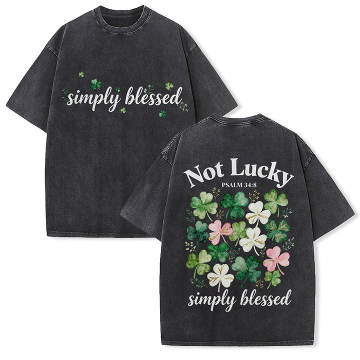 Christianartworkshop Not Lucky Simply Blessed Psalm 34:8 Unisex Washed T-Shirt - Black - 5XL - image 30