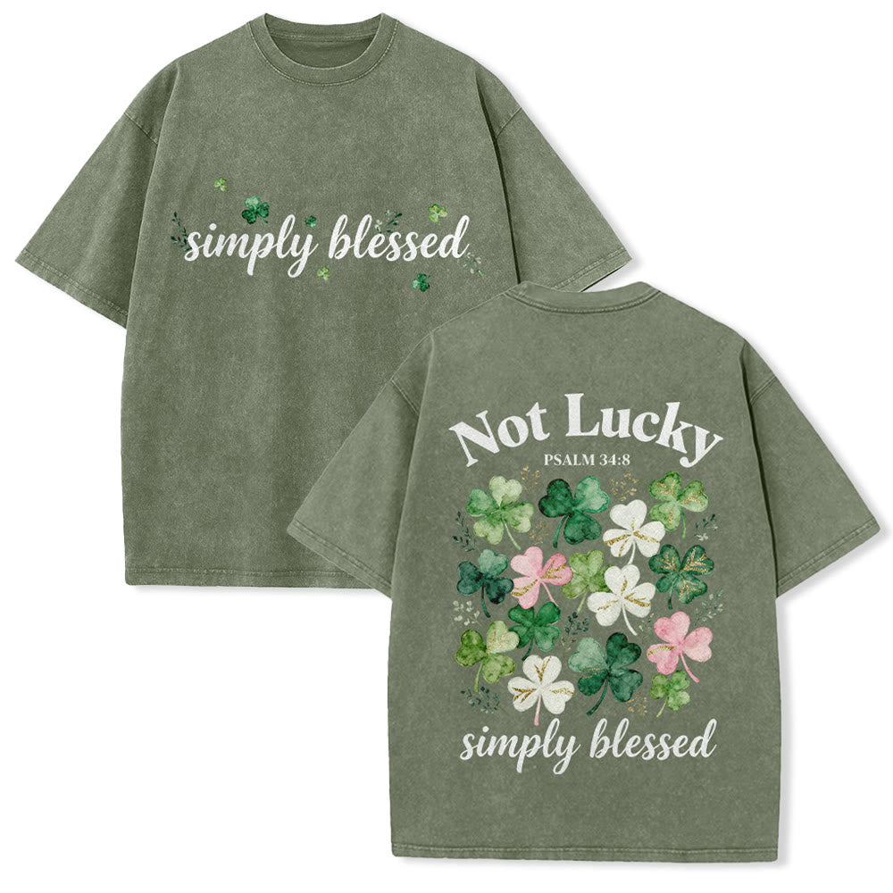 Christianartworkshop Not Lucky Simply Blessed Psalm 34:8 Unisex Washed T-Shirt - Army Green - 5XL - image 2