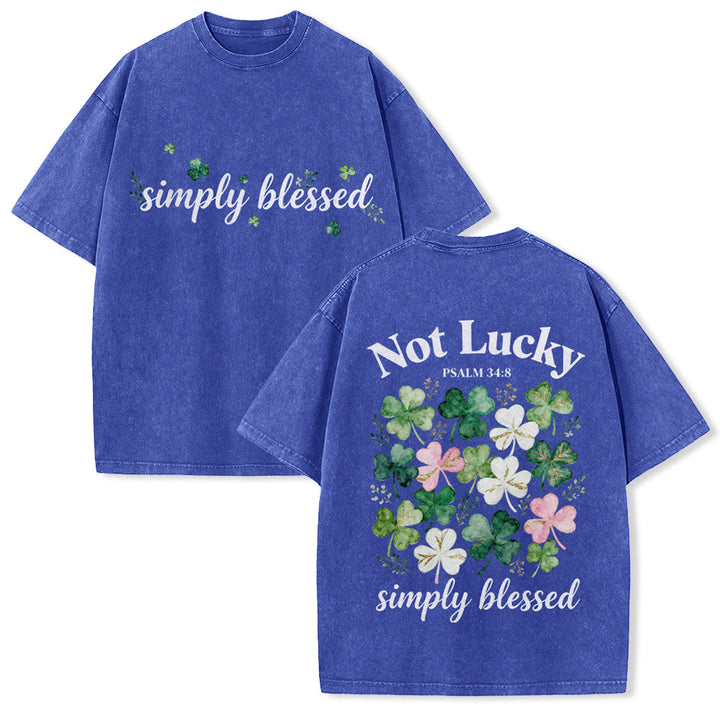 Christianartworkshop Not Lucky Simply Blessed Psalm 34:8 Unisex Washed T-Shirt - Blue - 5XL - image 24