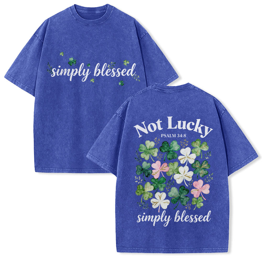Christianartworkshop Not Lucky Simply Blessed Psalm 34:8 Unisex Washed T-Shirt - Blue - 5XL - image 24