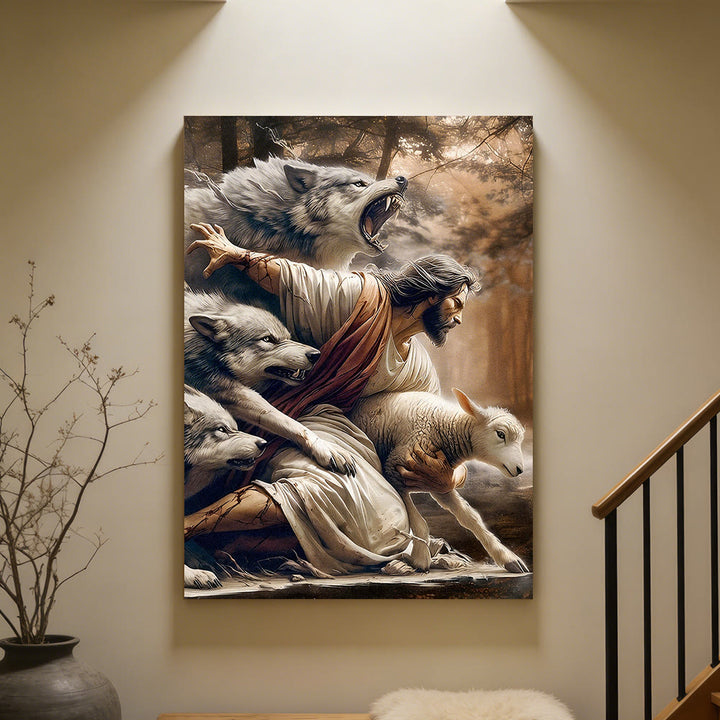 Christianartworkshop Good Shepherd Wall Art Print: Divine Protection & Faithful Devotion - B - Framed Canvas Painting - 13.77"*19.58"*0.59"/35*50*1.5cm - image 6