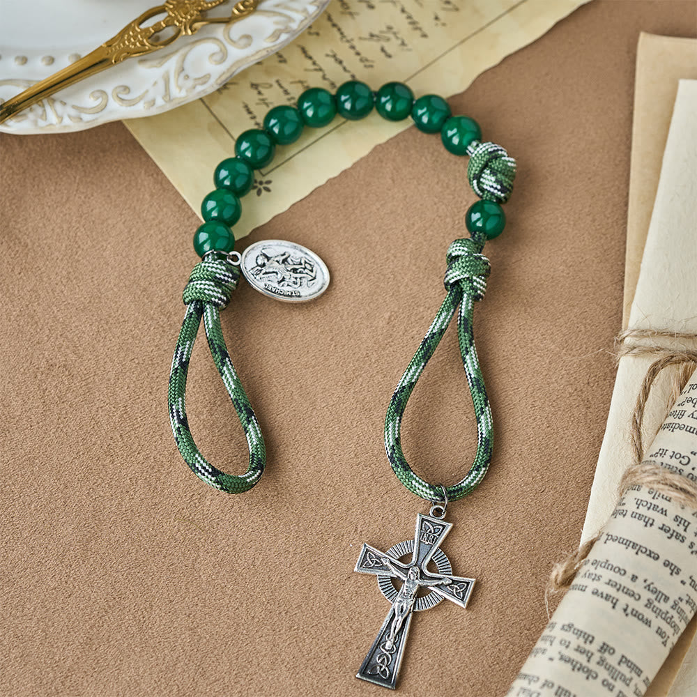 Christianartworkshop Green Aventurine Easter Pocket Rosary with St. Michael Pendant and Celtic Cross - image 3