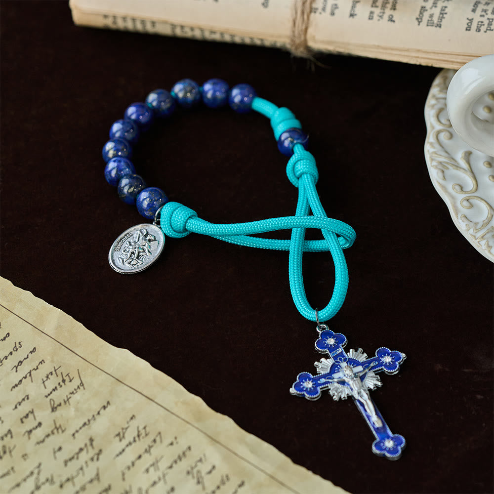 Christianartworkshop Lapis Lazuli Paracord Pocket Rosary with St. Michael Guardian - image 1