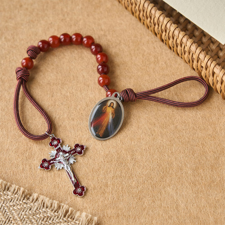 Christianartworkshop Divine Mercy Guardian Pocket Rosary with Natural Red Agate Beads - image 4