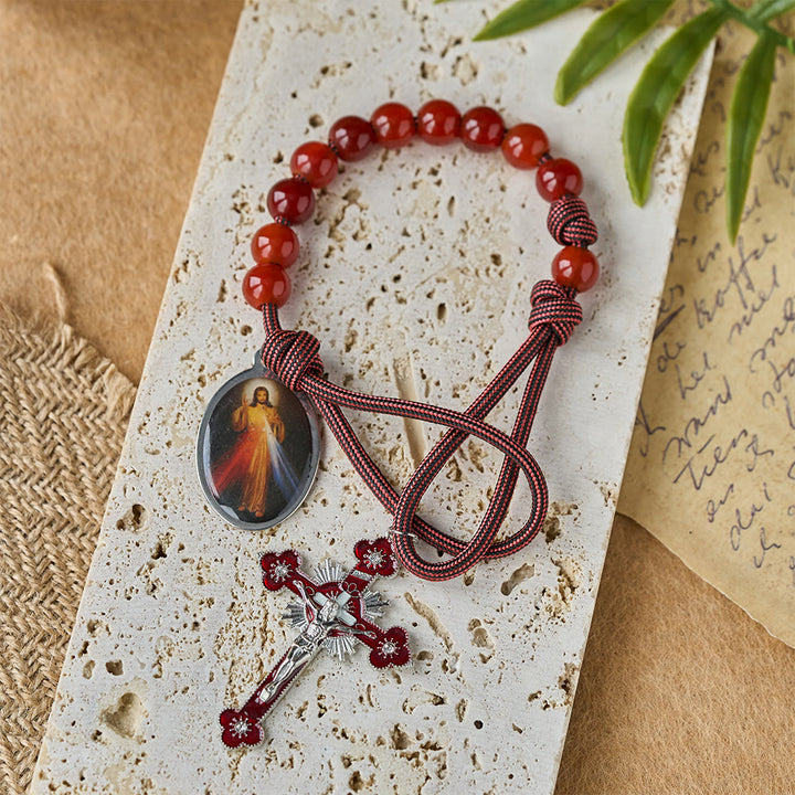 Christianartworkshop Divine Mercy Guardian Pocket Rosary with Natural Red Agate Beads - image 3