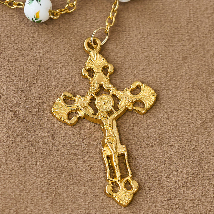 Christianartworkshop Yellow Daisy Easter Rosary with Ceramic Beads & Our Lady Charm - image 5