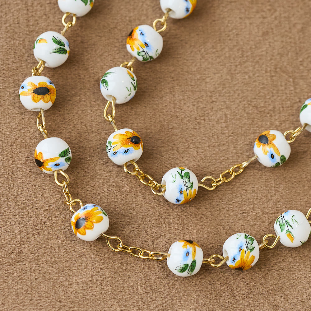 Christianartworkshop Yellow Daisy Easter Rosary with Ceramic Beads & Our Lady Charm - image 3
