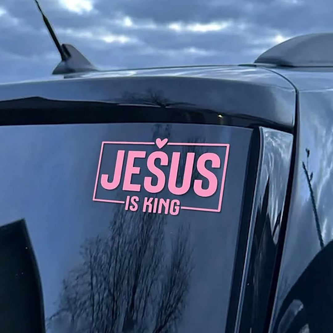 Christianartworkshop Jesus Is King Heart Accent Car Sticker: A Sacred Symbol of Prayer for Daily Travel - Pink - Set of 10 - image 0