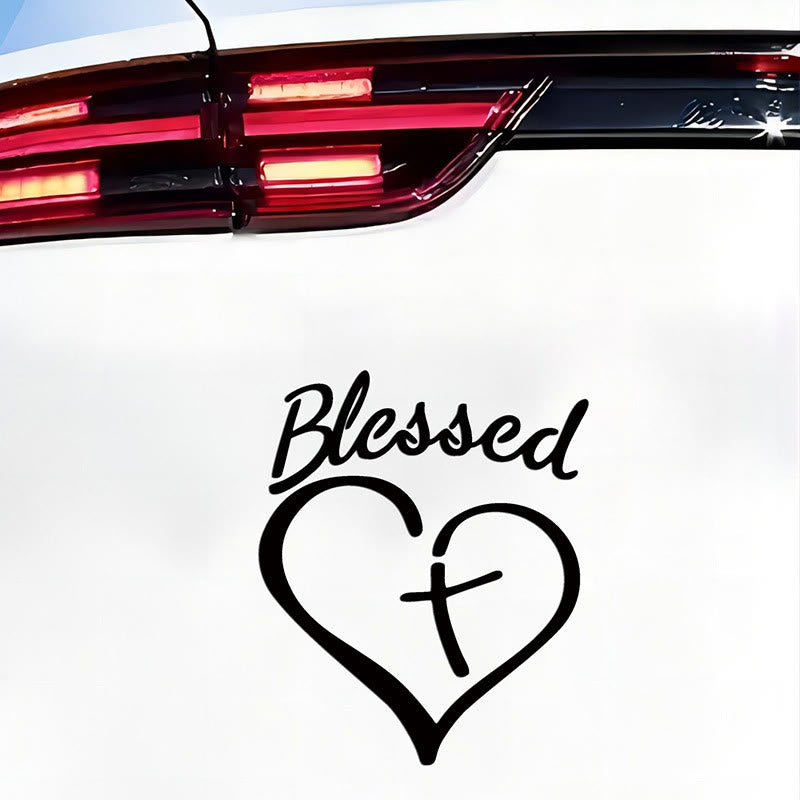 Christianartworkshop Blessed Heart & Cross Accent Car Sticker: A Gentle Nudge to Pause and Pray - Black - Set of 10 - image 0