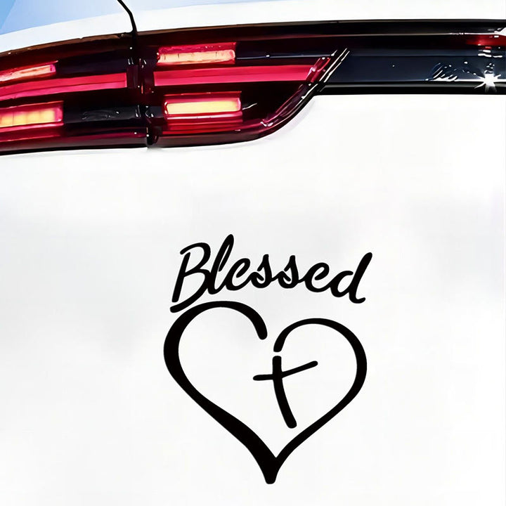 Christianartworkshop Blessed Heart & Cross Accent Car Sticker: A Gentle Nudge to Pause and Pray - Black - Set of 10 - image 0