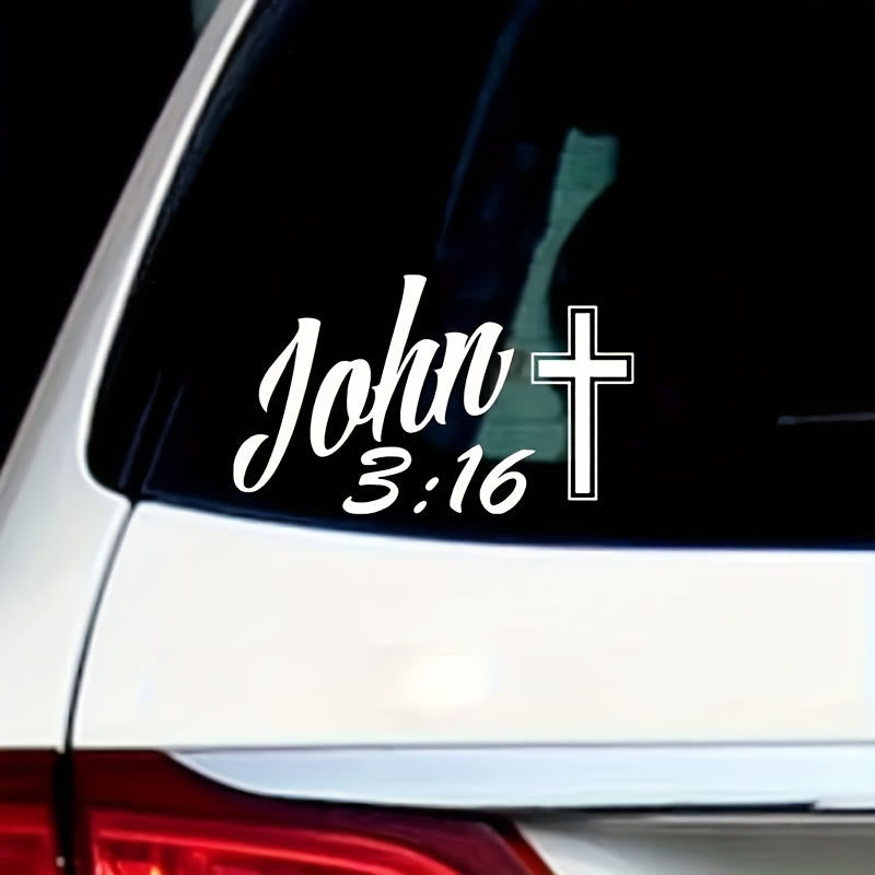 Christianartworkshop John 3:16 Cross Car Sticker: Bold Script Decal for Faith-Filled Vehicle Decor - White - Set of 10 - image 0
