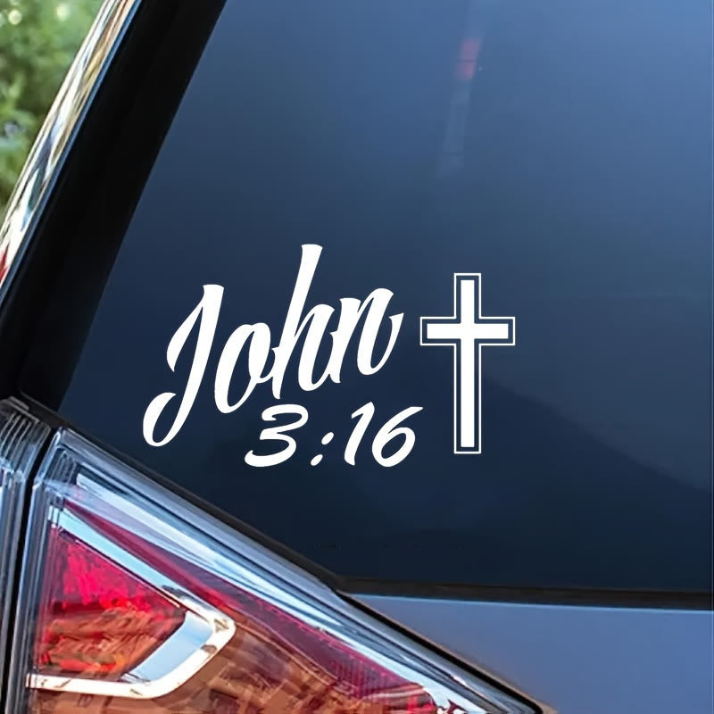 Christianartworkshop John 3:16 Cross Car Sticker: Bold Script Decal for Faith-Filled Vehicle Decor - image 1