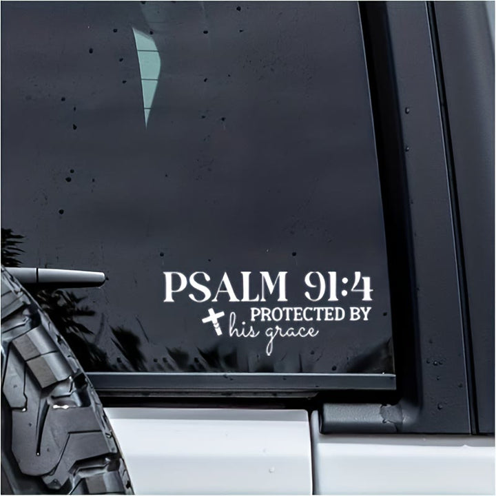 Christianartworkshop Divine Grace Psalm 91:4 Car Sticker: Cross Accent for God’s Gracious Shielding - White - Set of 10 - image 0