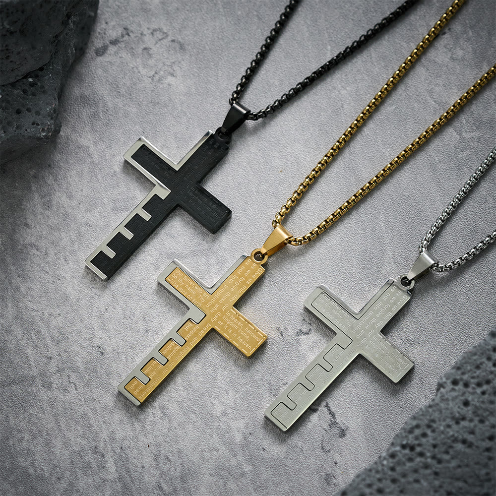 Christianartworkshop Modern Tri-Color Lord's Prayer Cross Necklace: A Timeless Symbol of Holy - image 1