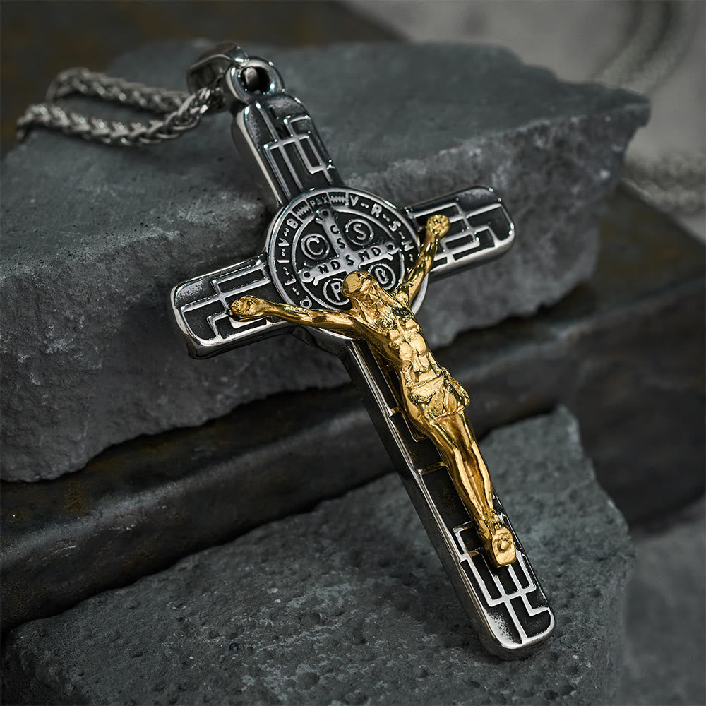 Christianartworkshop Classic Retro Style Crucifix St. Benedict Medal Protection Pendant Necklace - image 3