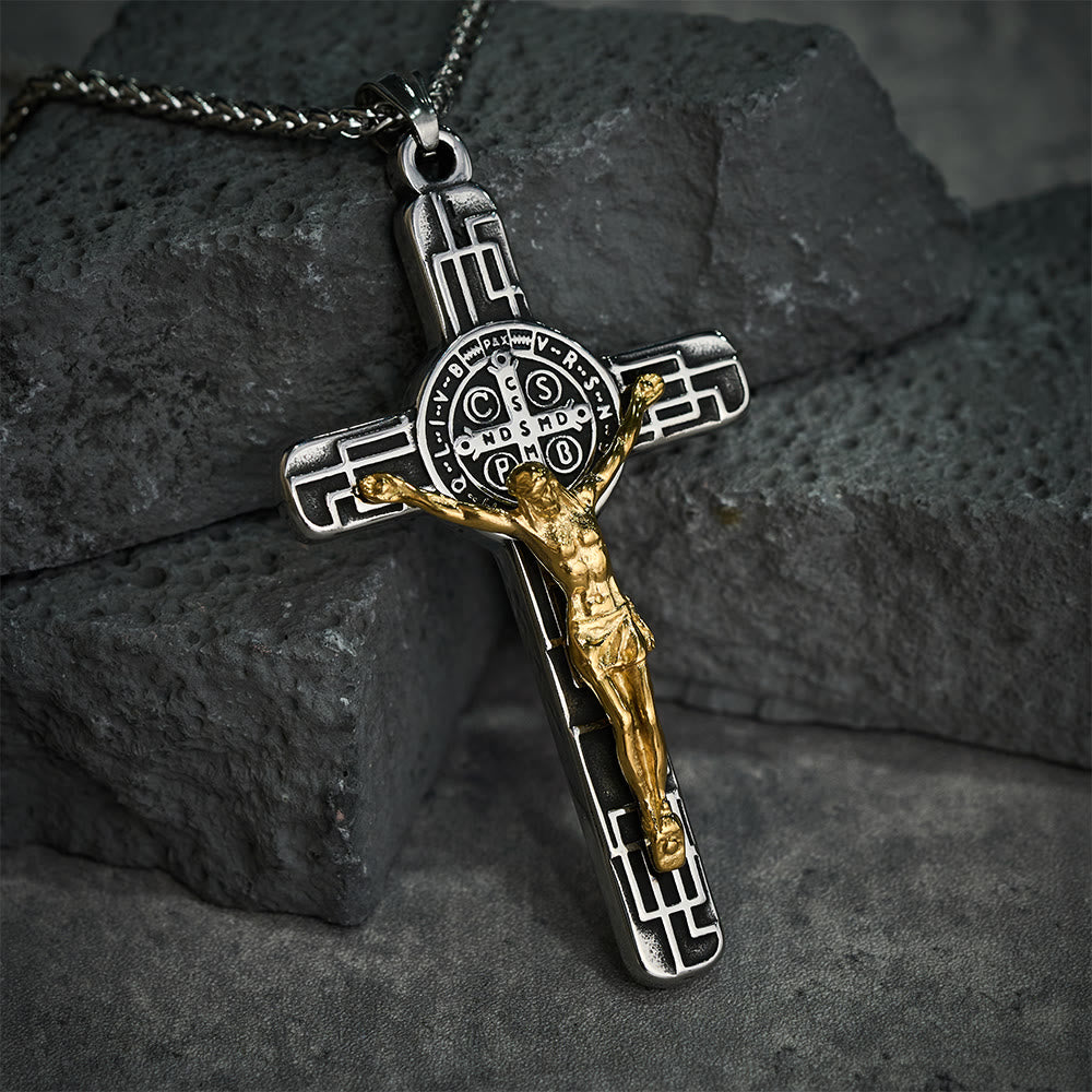Christianartworkshop Classic Retro Style Crucifix St. Benedict Medal Protection Pendant Necklace - image 5
