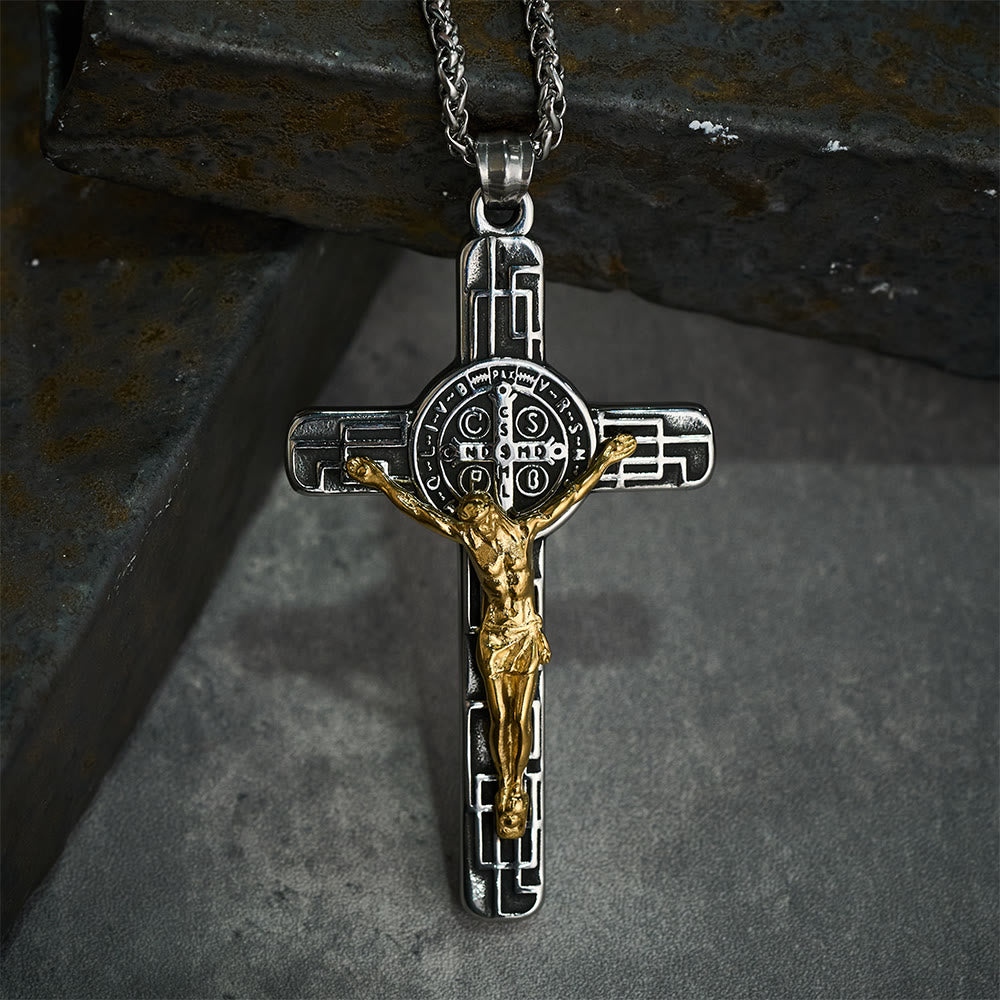 Christianartworkshop Classic Retro Style Crucifix St. Benedict Medal Protection Pendant Necklace - image 4