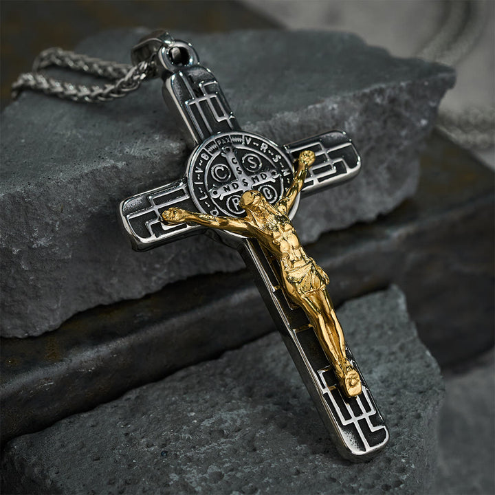 Christianartworkshop Classic Retro Style Crucifix St. Benedict Medal Protection Pendant Necklace - image 2
