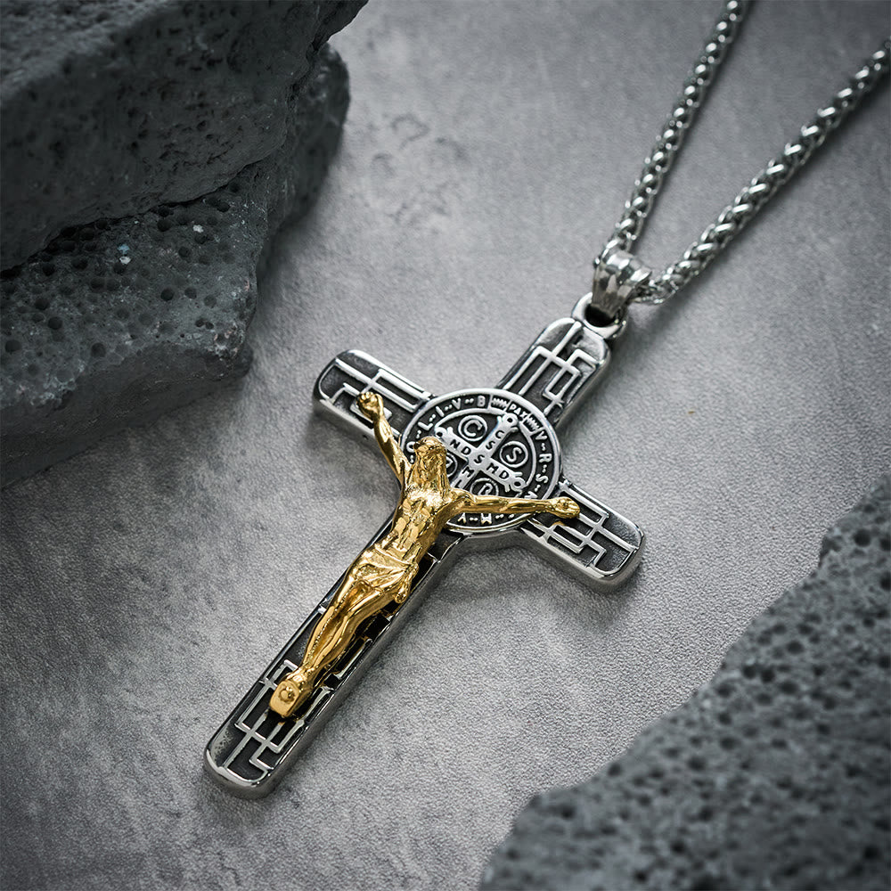 Christianartworkshop Classic Retro Style Crucifix St. Benedict Medal Protection Pendant Necklace - image 4
