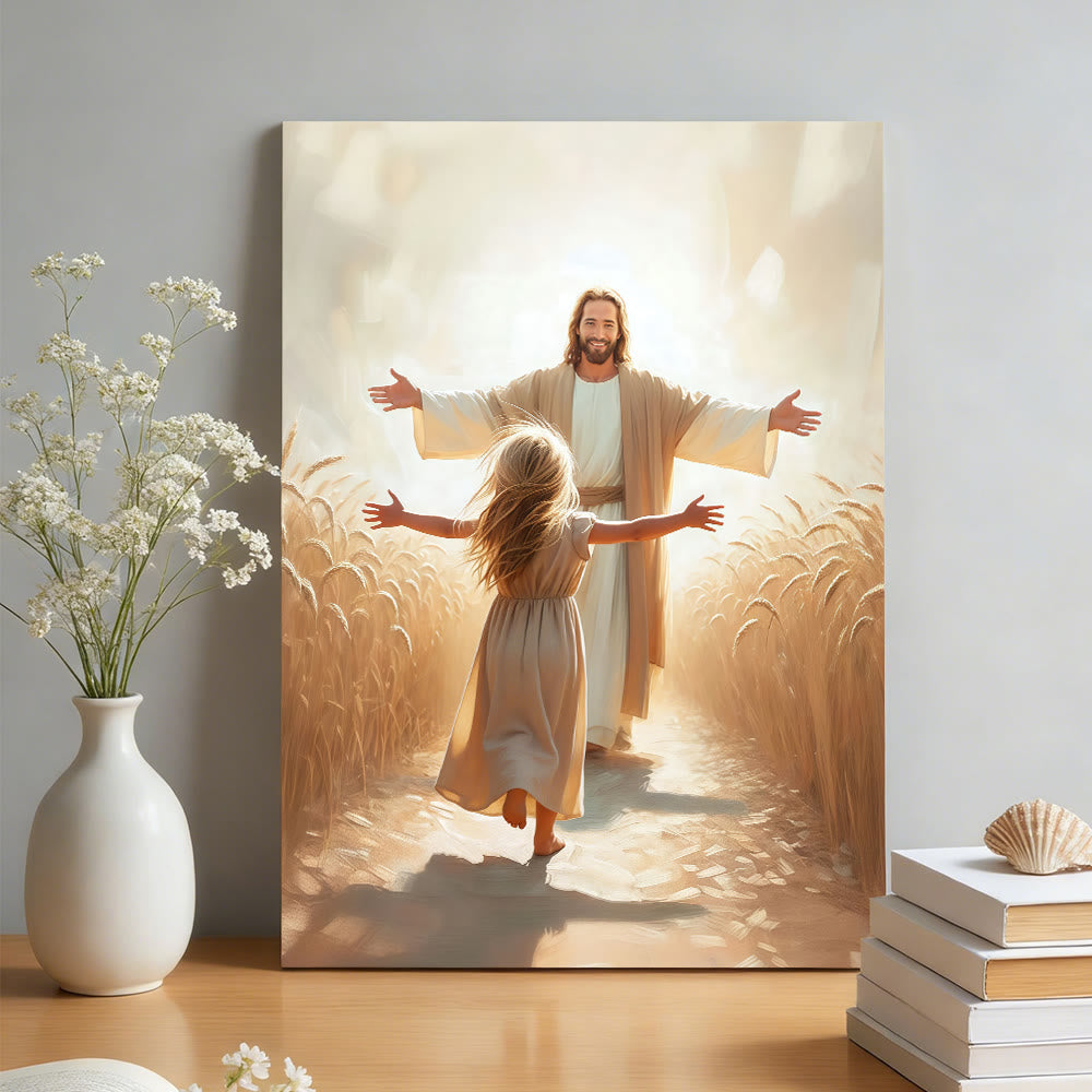 Christianartworkshop Run to Jesus Embrace Wall Art Prints: A Symbol of Unconditional Divine Love - image 1