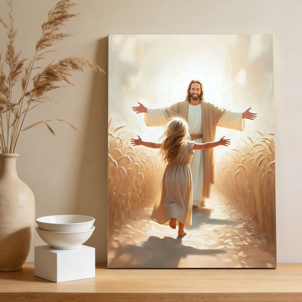 Christianartworkshop Run to Jesus Embrace Wall Art Prints: A Symbol of Unconditional Divine Love - Framed Canvas Painting - 13.77"*19.58"*0.7"/35*50*1.8cm - image 0