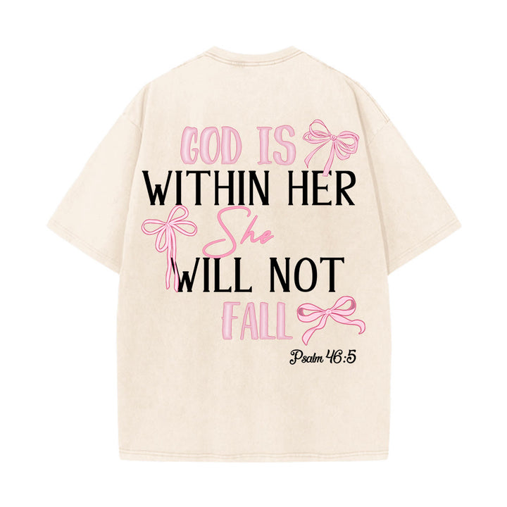Christianartworkshop God Is Within Her Psalm 46:5 Bow Accent Unisex Washed T-shirt - image 18