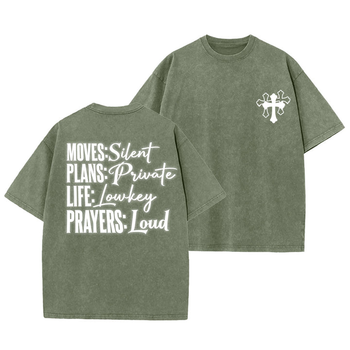 Christianartworkshop Moves Silent Prayers Loud Stylized Cross Mixed Lettering Unisex Washed T-shirt - Army Green - 5XL - image 22