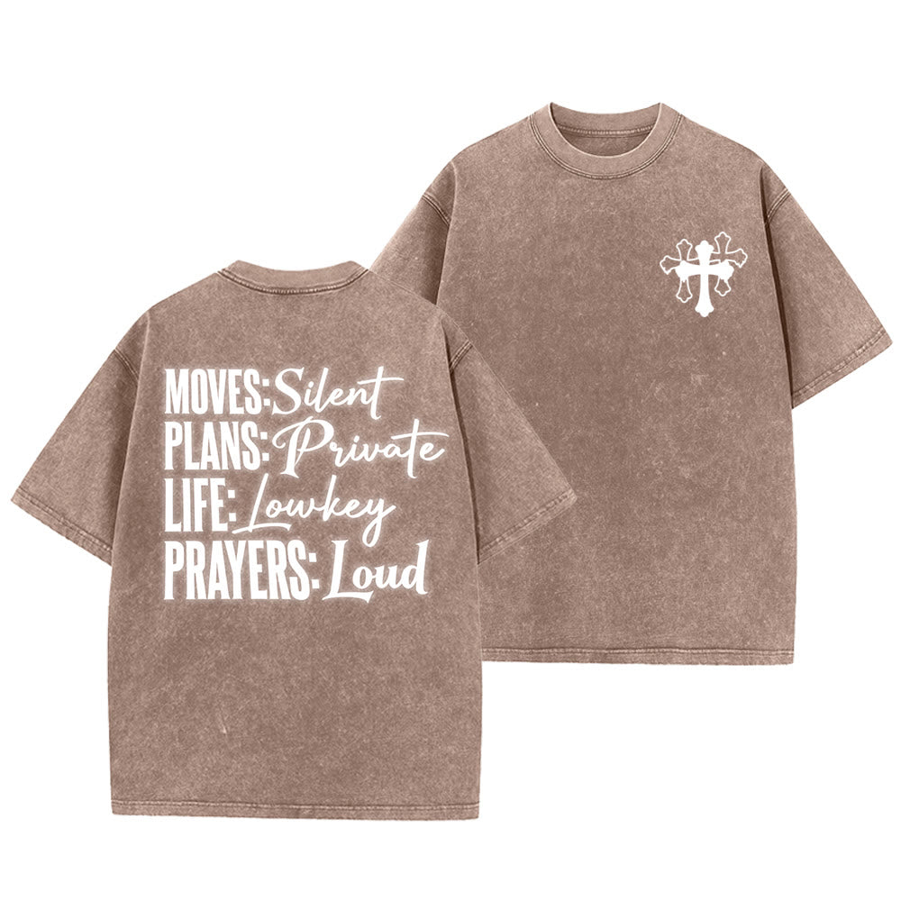 Christianartworkshop Moves Silent Prayers Loud Stylized Cross Mixed Lettering Unisex Washed T-shirt - Brown - 5XL - image 28
