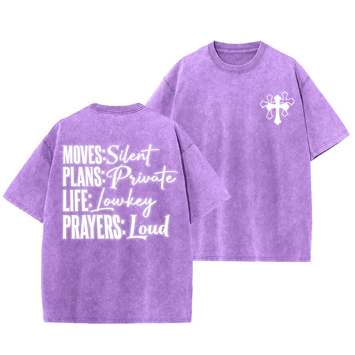 Christianartworkshop Moves Silent Prayers Loud Stylized Cross Mixed Lettering Unisex Washed T-shirt - Purple - 5XL - image 6
