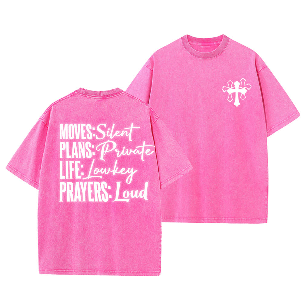 Christianartworkshop Moves Silent Prayers Loud Stylized Cross Mixed Lettering Unisex Washed T-shirt - Pink - 5XL - image 3