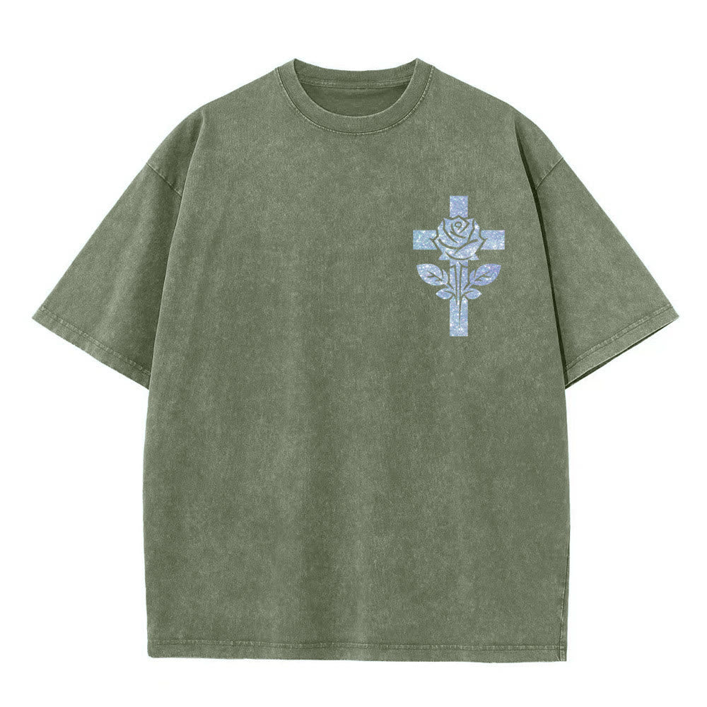 Christianartworkshop Jesus Is My Stylist Romans 13:14 Glitter Letter Rose Cross Unisex Washed T-shirt - image 29