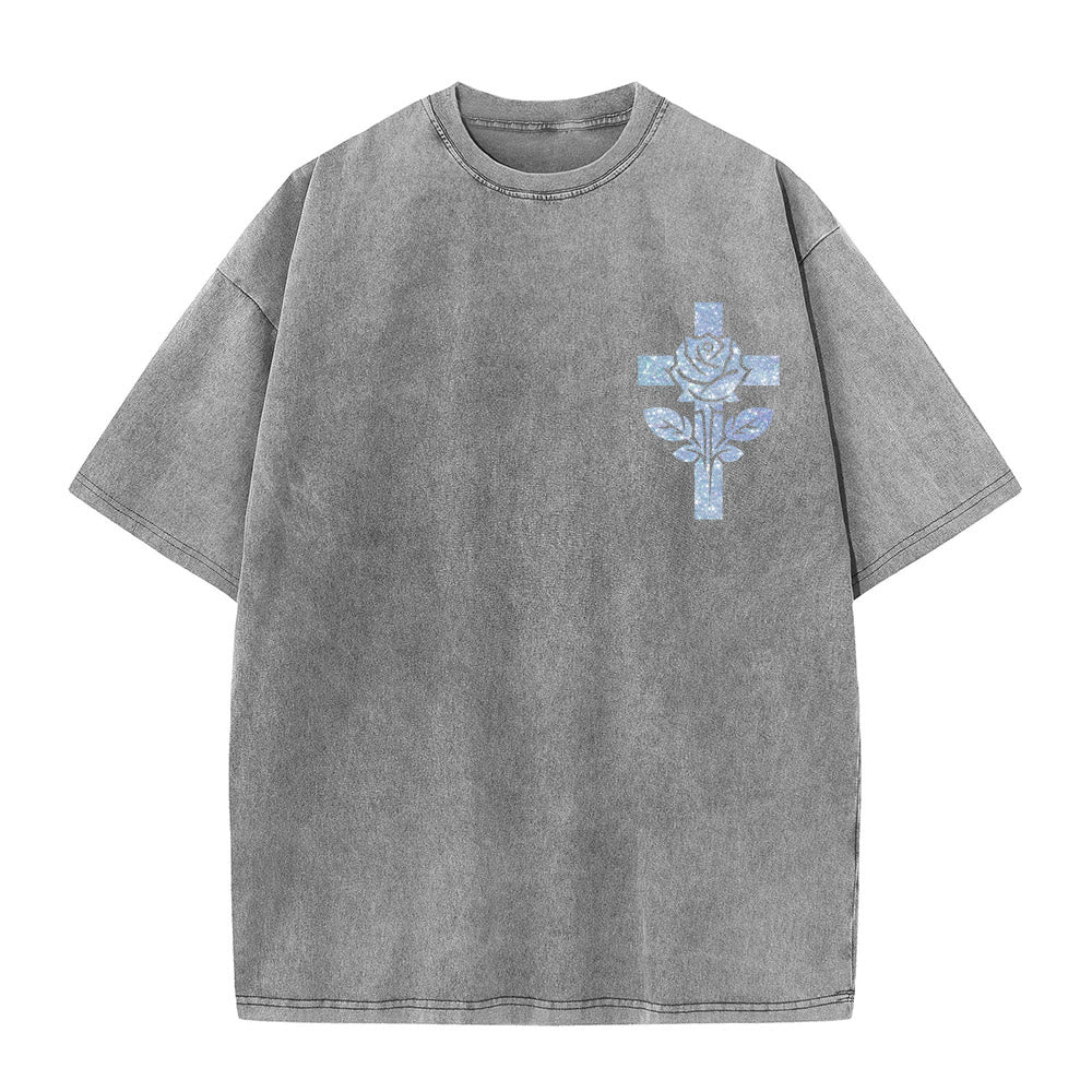 Christianartworkshop Jesus Is My Stylist Romans 13:14 Glitter Letter Rose Cross Unisex Washed T-shirt - image 19