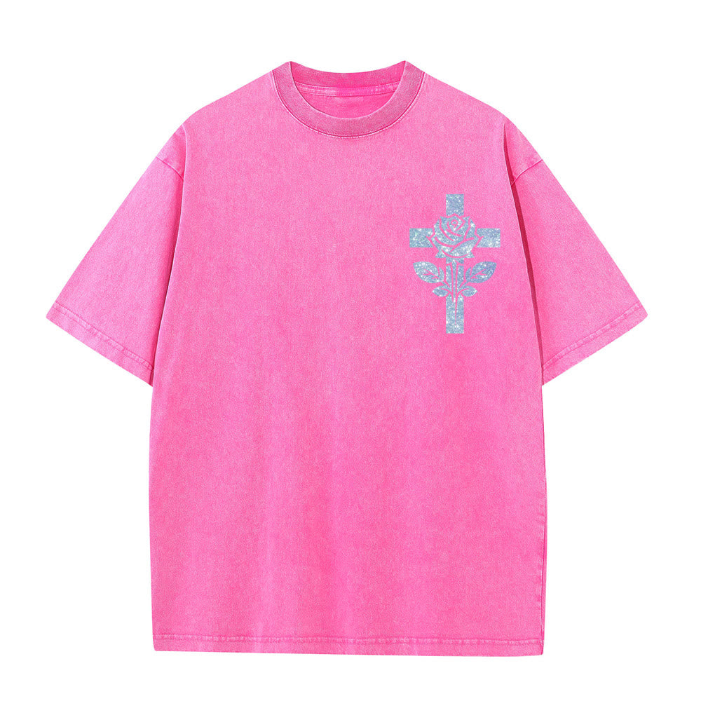 Christianartworkshop Jesus Is My Stylist Romans 13:14 Glitter Letter Rose Cross Unisex Washed T-shirt - image 10
