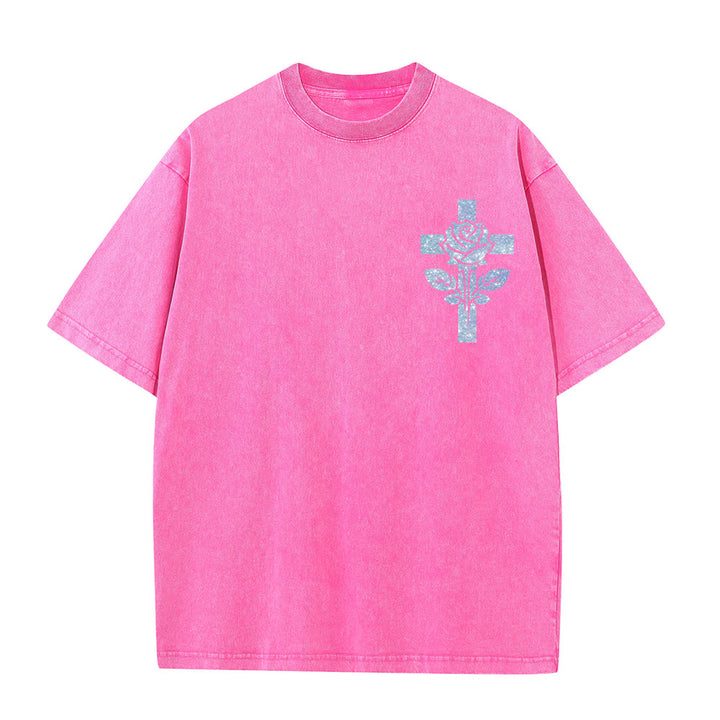 Christianartworkshop Jesus Is My Stylist Romans 13:14 Glitter Letter Rose Cross Unisex Washed T-shirt - image 10