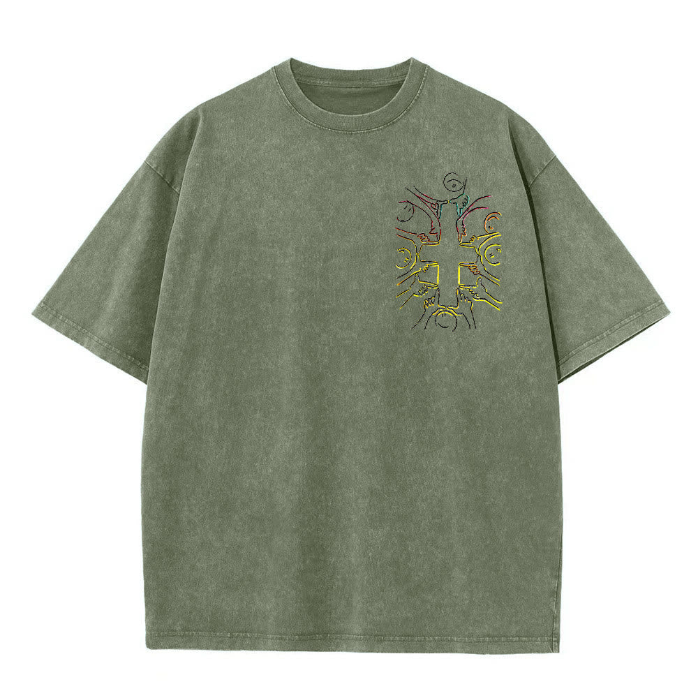 Christianartworkshop Unity Cross Human Figure Line Art Unisex Washed T-shirt - image 1