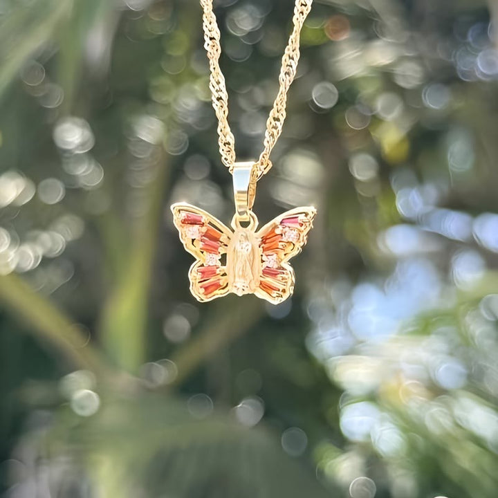 FREE Today: Spiritual Rebirth Butterfly Necklace: Our Lady Center & Crystal Wing Twisted Rope Chain - Red - image 1