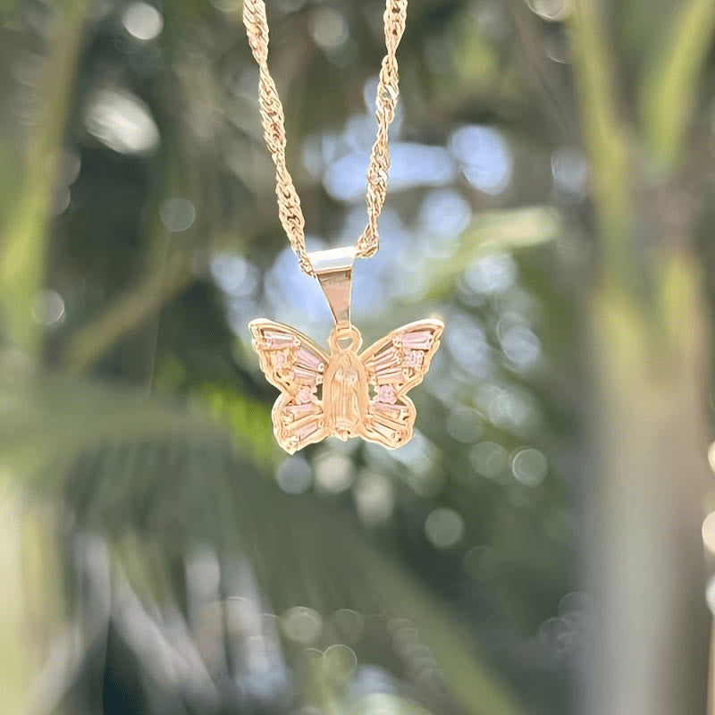 FREE Today: Spiritual Rebirth Butterfly Necklace: Our Lady Center & Crystal Wing Twisted Rope Chain - Pink - image 0