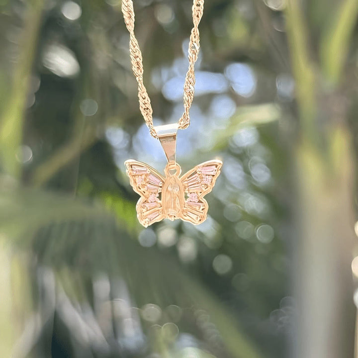 FREE Today: Spiritual Rebirth Butterfly Necklace: Our Lady Center & Crystal Wing Twisted Rope Chain - Pink - image 0