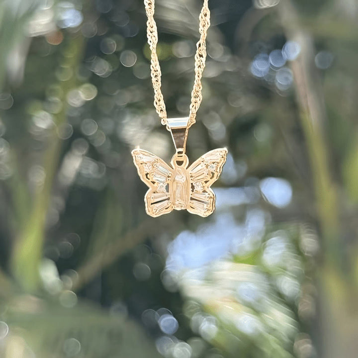 FREE Today: Spiritual Rebirth Butterfly Necklace: Our Lady Center & Crystal Wing Twisted Rope Chain - Champagne - image 2