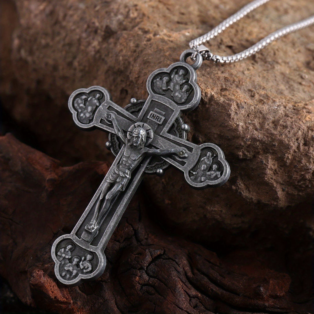 FREE Today: Ornate Crucifix Jesus Silhouette Link Chain Necklace: A Token of Christ’s Redemption - 70CM - image 0