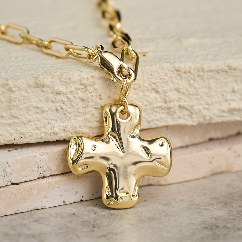 Christianartworkshop Minimalist Cross Paperclip Link Chain Necklace: A Symbol of Modern Faith & Style - Golden - image 0