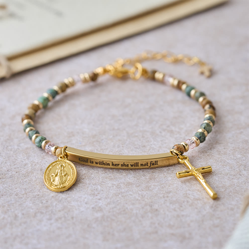 FREE Today: Natural African Turquoise Psalm 46:5 Bracelet: Engraved Bar & Stone Bead Design - Golden - image 0