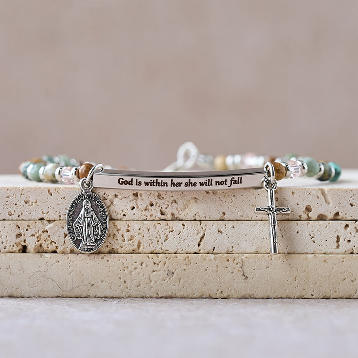 FREE Today: Natural African Turquoise Psalm 46:5 Bracelet: Engraved Bar & Stone Bead Design - image 5